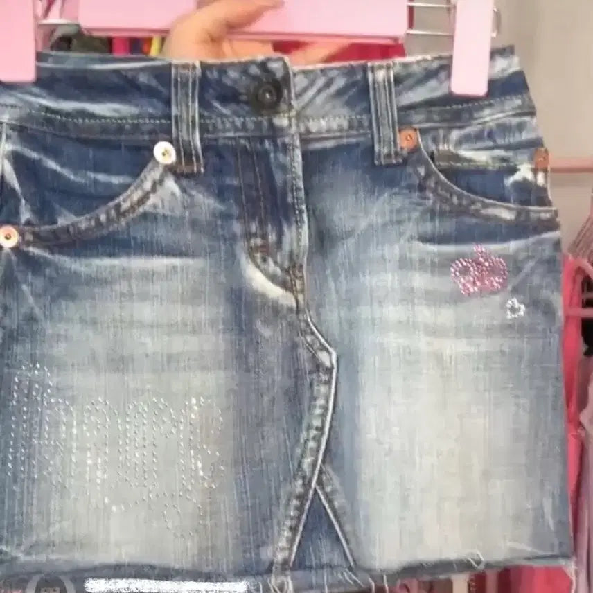 [BUNJANG] Vintage Cubic Washing Skirt Y2K Gyaru Style / 빈티지 큐빅 와투케 워싱 스커트 치마 y2k 갸루 오네갸루 데스라이즈큐빈