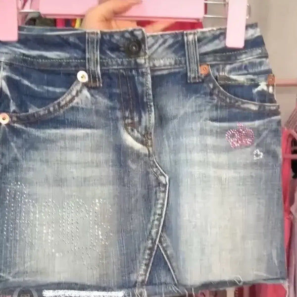 [BUNJANG] Vintage Cubic Washing Skirt Y2K Gyaru Style / 빈티지 큐빅 와투케 워싱 스커트 치마 y2k 갸루 오네갸루 데스라이즈큐빈