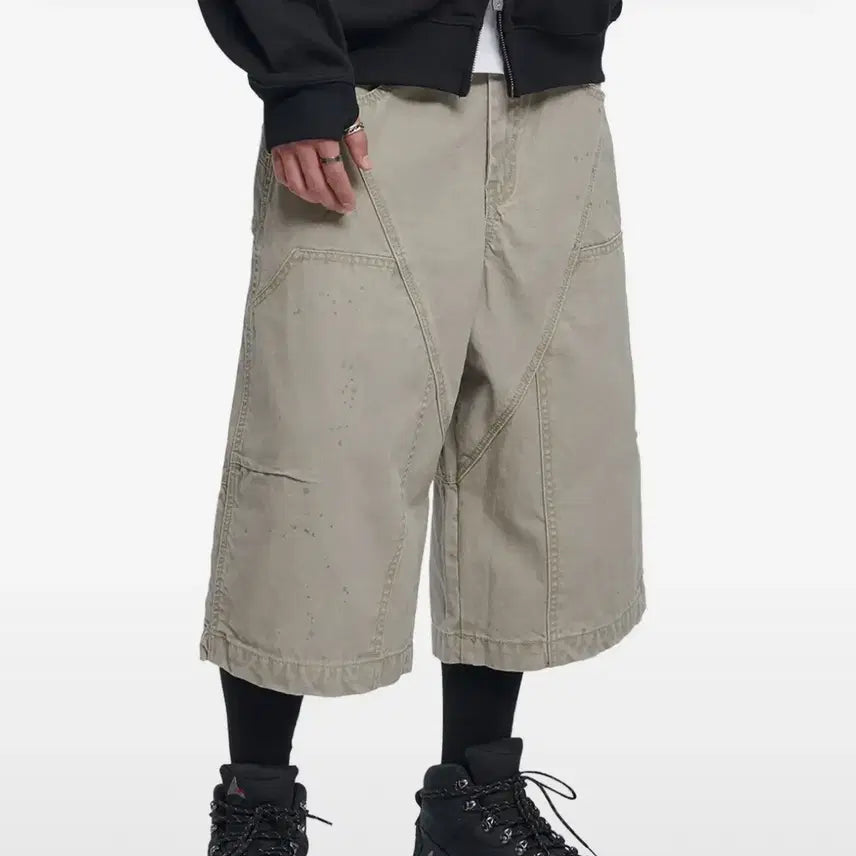 [BUNJANG] No Manual Painted Double Knee Shorts Beige L / 노매뉴얼 페인티드 더블니 쇼츠 베이지 L