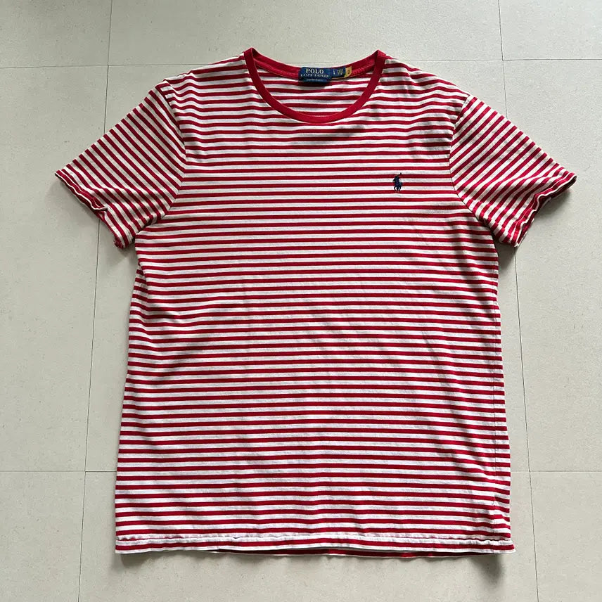 [BUNJANG] Polo Ralph Lauren Custom Slim Fit Striped Short Sleeve T-Shirt Red / [L] 폴로 커스텀슬림핏 스트라이프 반팔티 레드