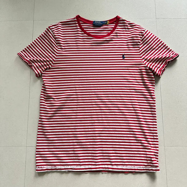 [BUNJANG] Polo Ralph Lauren Custom Slim Fit Striped Short Sleeve T-Shirt Red / [L] 폴로 커스텀슬림핏 스트라이프 반팔티 레드