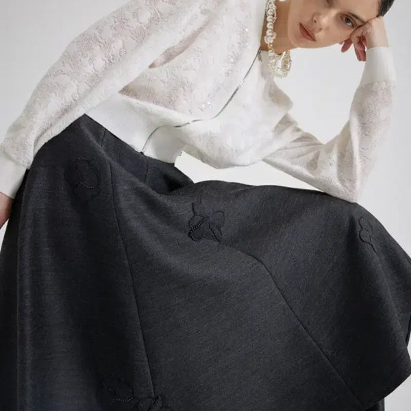 [BUNJANG] Lanvin Collection Wool Blend Floral Applique Skirt / (새상품) 랑방컬렉션 울혼방 플로럴 아폴리케 스커트