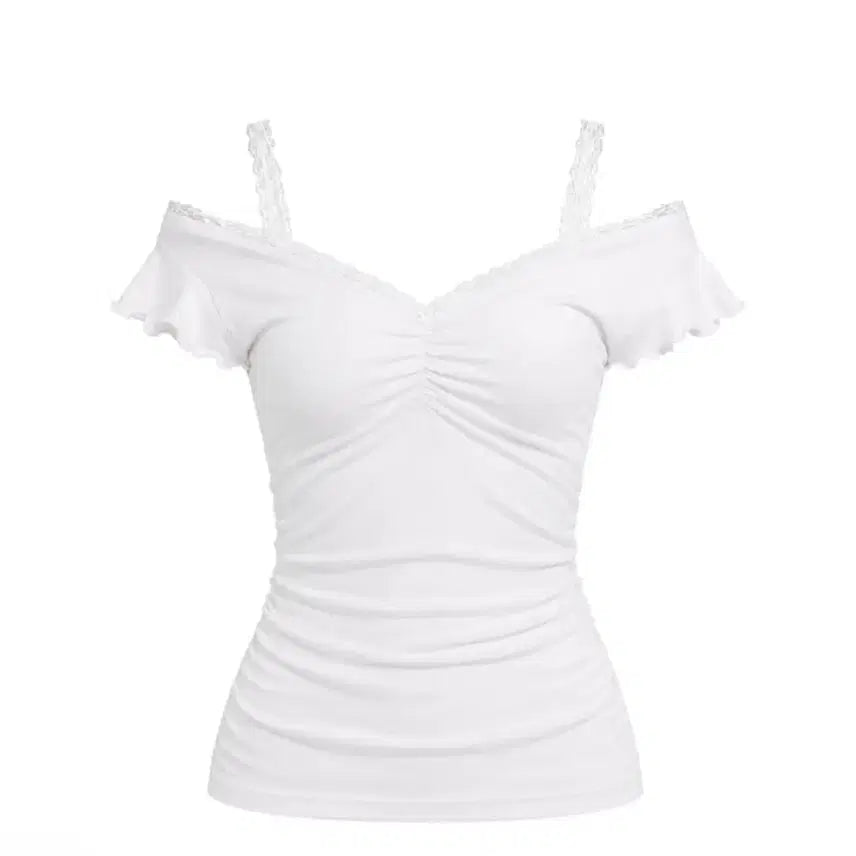 [BUNJANG] Clechier Ballerina Lace Layered Top White / 클리시어 발레리나 레이스 레이어드 탑 화이트