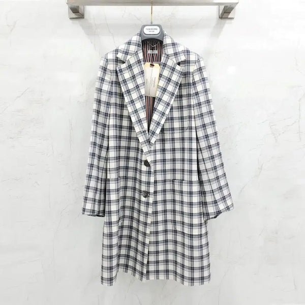 [BUNJANG] Thom Browne Grey Tartan Check Single Women's Coat / 38 / 톰브라운 그레이 타탄 체크 히든절개 싱글 여성 코트