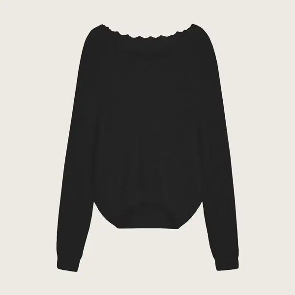 [BUNJANG] Blissier Blush Lace Off-Shoulder Knit Black / 클리시어 블러쉬 레이스 오프숄더 니트 블랙