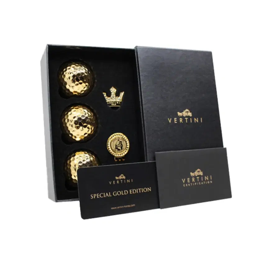 [BUNJANG] Bertini 24K Gold Golf Balls 3pc Set with Ball Marker / 베르티니 (24k 골드) 황금 골프공 3p + 볼마커 선물 세트