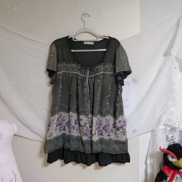 [BUNJANG] Rore Deco Forest Mori Green Fairy Short Sleeve Blouse / Rore Deco 숲속모리 그린페어리 반팔블라우스