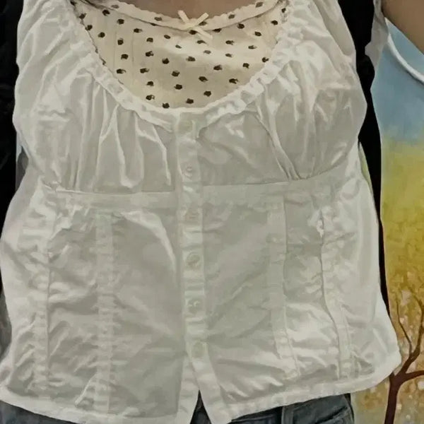 [BUNJANG] Brandy Melville Style White Dot Print Layered Blouse / 브랜디멜빌 ST 블라우스