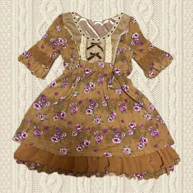 [BUNJANG] Axis Femme Vintage Half-Sleeve Mori Girl Dress Mustard / 대대장/레어) 빈티지 엑시즈팜 반팔 원피스 모리걸 히메갸루 머스타드