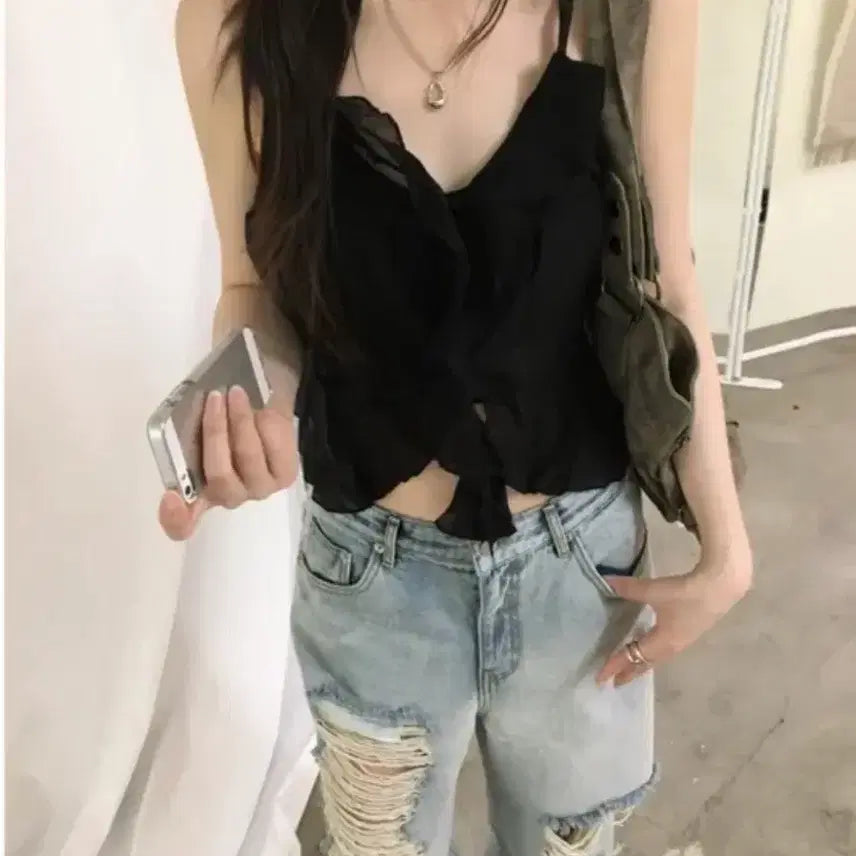 [BUNJANG] 127ROOM Midnight Frill Sleeveless Top / 127room sleeveless 미드나잇 프릴 슬리브리스 탑