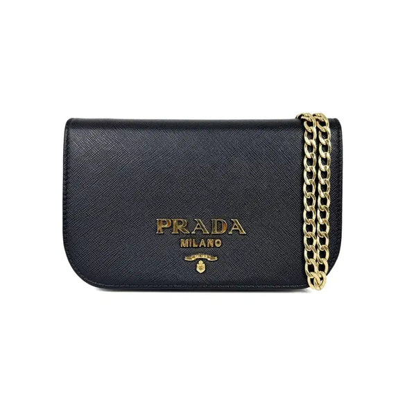 [BUNJANG] Prada Saffiano Leather Gold Logo Chain Crossbody Bag 1BH019 / 프라다 사피아노 로고 금장 체인 크로스백 1BH019