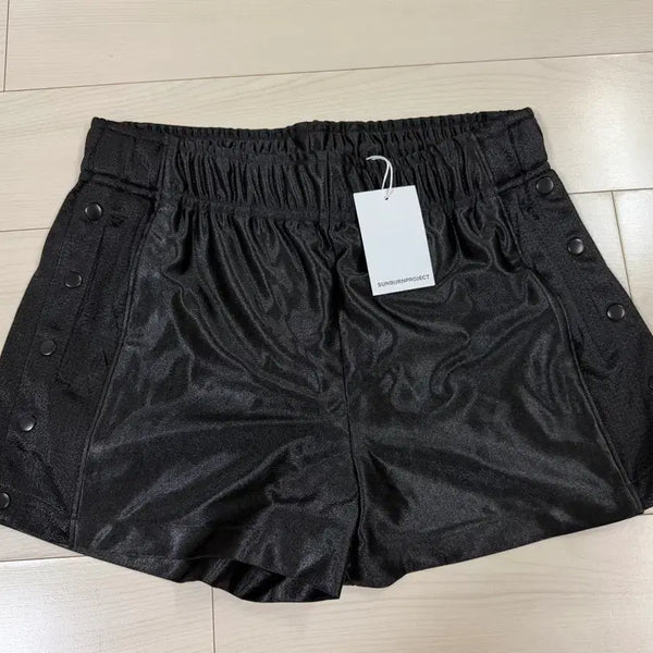 [BUNJANG] SUNBURN PROJECT Snap Button Short Pants Black / 선번프로젝트 스냅 단추 숏팬츠 블랙