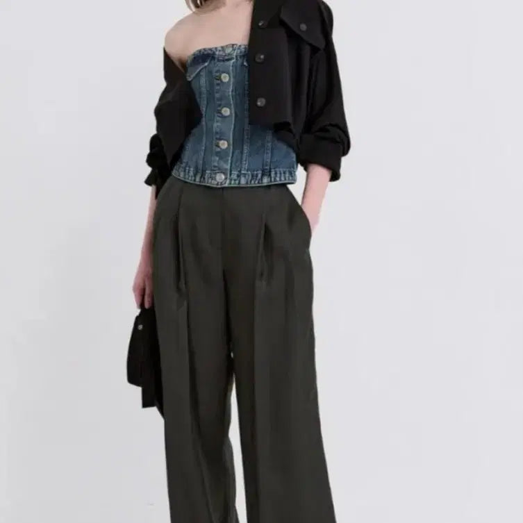 [BUNJANG] Obzee Pin Tuck Wide Pants Charcoal Gray 55 / 오브제 팬츠 차콜그레이 55