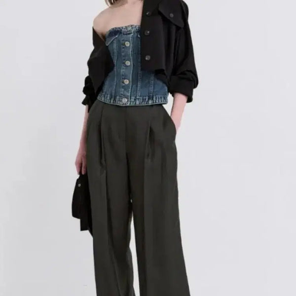 [BUNJANG] Obzee Pin Tuck Wide Pants Charcoal Gray 55 / 오브제 팬츠 차콜그레이 55