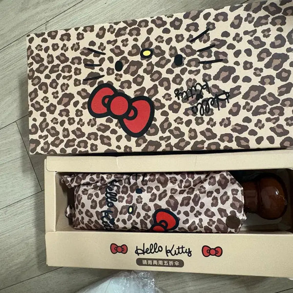 [BUNJANG] Hello Kitty Leopard Print Folding Umbrella / 헬로키티 레오파드 패턴 접이식 우산