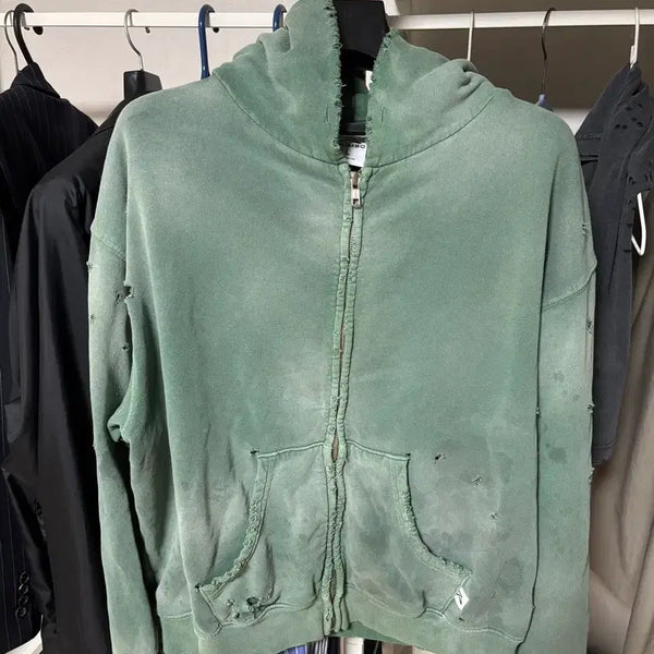 [BUNJANG] AKIMBO CLUB Trash Destroyed Sun Faded Green Hoodie L / [L] 아킴보클럽 트레쉬드 선페이드 그린 후드집업