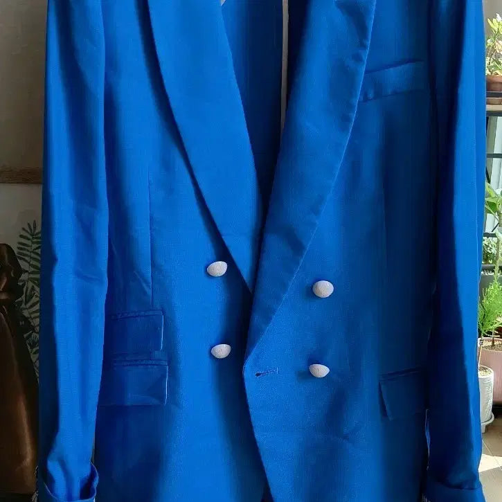 [BUNJANG] ST.Q Linen Blue Double Button Jacket / ST.Q 린넨 블루 더블 버튼 자켓44~55