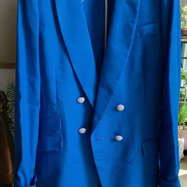 [BUNJANG] ST.Q Linen Blue Double Button Jacket / ST.Q 린넨 블루 더블 버튼 자켓44~55