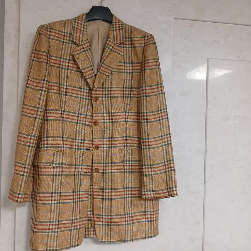[BUNJANG] Daks Linen Check Pattern Long Jacket / 닥스 린넨 체크 패턴 롱 자켓