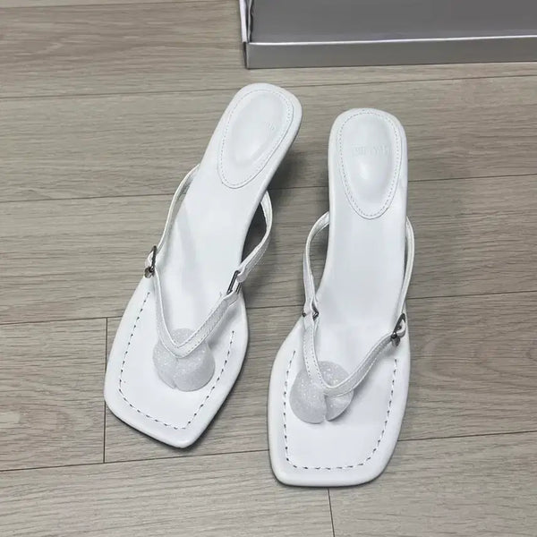 [BUNJANG] White Buckle Strap Flip Flops Mules Slippers Heels (Size 250) / [새상품] 250 화이트 버클 스트랩 쪼리 구두 플립플랍 뮬 슬리퍼 힐