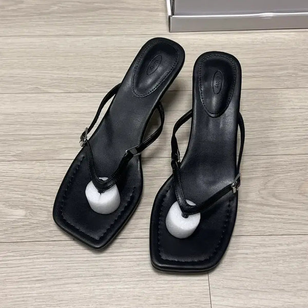 [BUNJANG] Black Buckle Strap Flip Flops Mule Slippers Heels (250) / [새상품] 250 블랙 버클 스트랩 쪼리 구두 플립플랍 뮬 슬리퍼 힐