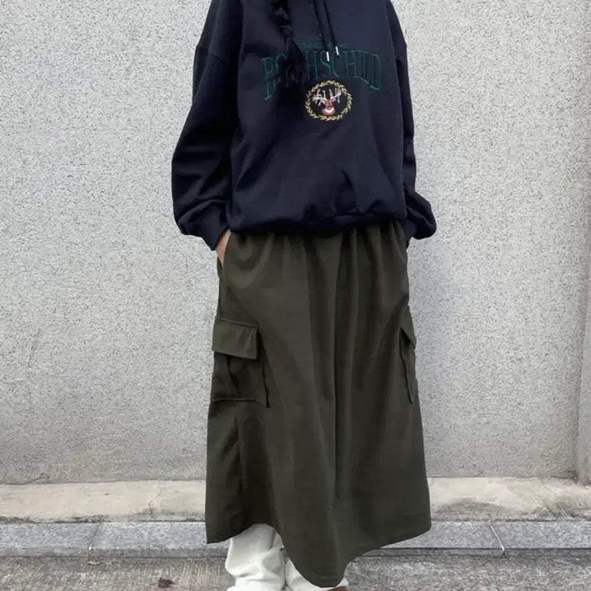 [BUNJANG] Khaki Cargo Long Skirt / 카고 롱스커트