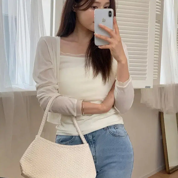 [BUNJANG] Rirancoe Summer Sleeveless Cardigan Set Cream Size 2 / 리리앤코 여름 썸머 나시 가디건 세트