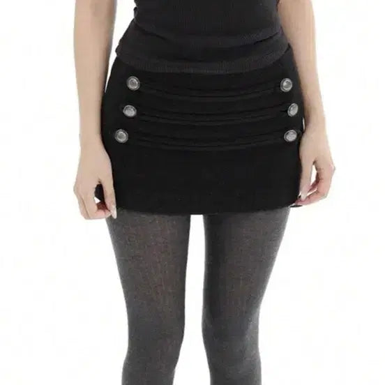 [BUNJANG] A-Line Mini Skirt Black Button Winter / A라인 미니스커트 블랙 버튼 겨울