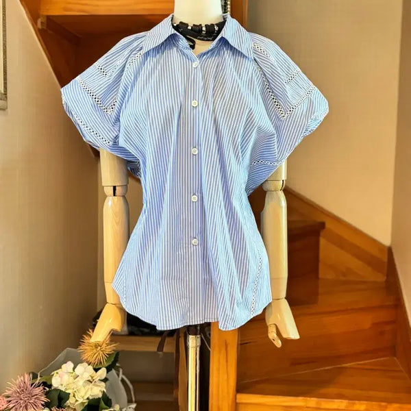 [BUNJANG] Marchen Stripe Puff Sleeve Blouse / 스트라이프 퍼프 소매 블라우스 marchen