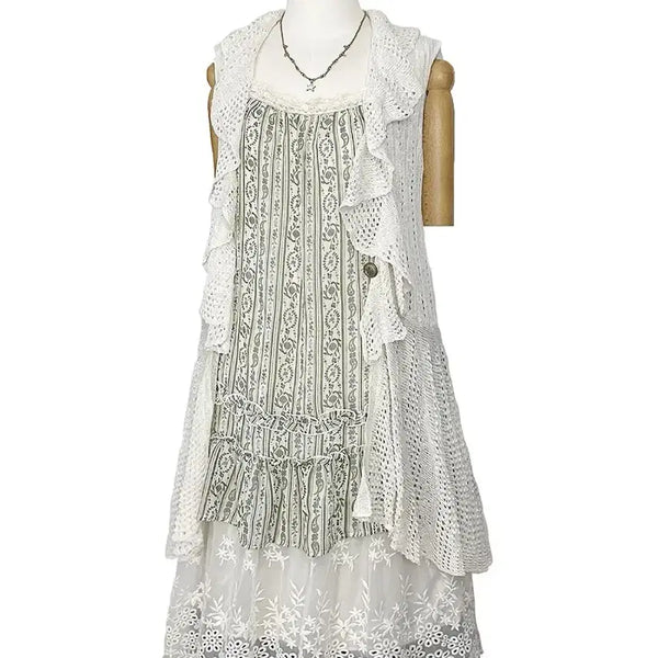 [BUNJANG] Japanese Vintage Drape Ruffle A-Line Net Vest Long Cardigan / 일본빈티지 드레이프러플A라인그물조끼롱베스트가디건모리걸갸루y2k히피에스닉
