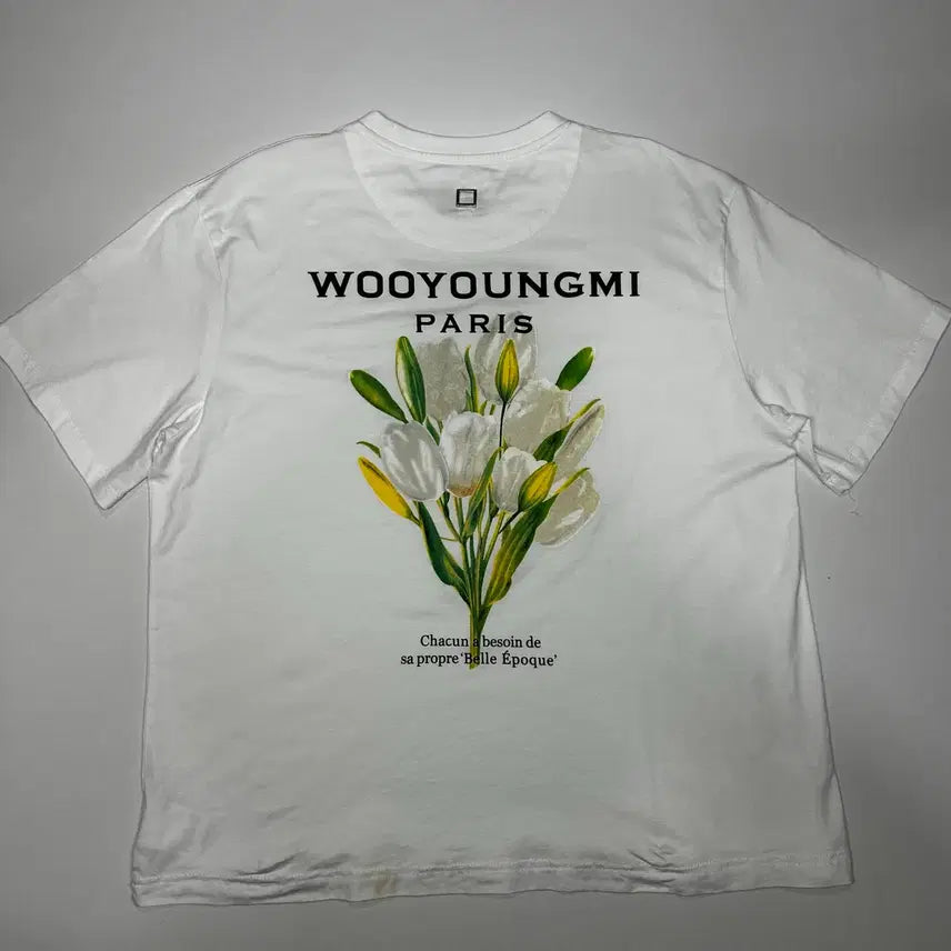 [BUNJANG] Wooyoungmi Paris White Flower Print T-Shirt / 우영미 파리 반팔티 화이트 꽃 프린팅