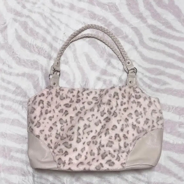 [BUNJANG] Pink Leopard Print Vintage Tote Bag / 연핑크 호피 빈티지 토트백 가방 오네갸루 라떼갸루