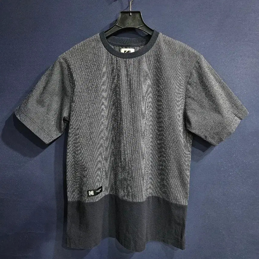 [BUNJANG] Kodak Melange Grey Men's Semi-Oversized Stripe Short-Sleeve T-Shirt / 코닥 멜란지 그레이 남성 세미오버핏 95 스트라이프 반팔티