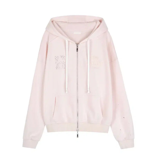 [BUNJANG] Clavier 06 Crystal Hoodie Zip-up Pink / 클리시어 06크리스탈 후드집업 핑크
