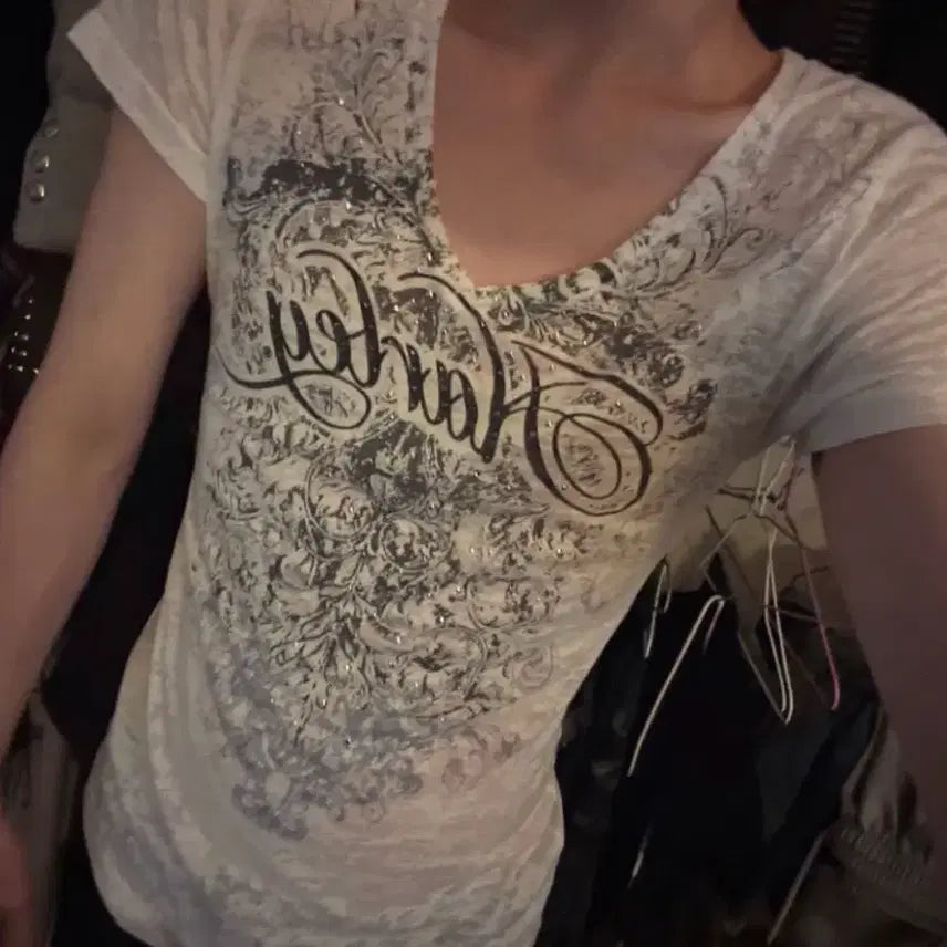 [BUNJANG] Harley-Davidson Slim Fit Cubic Studded T-Shirt / 할리 데이비슨 슬림핏 락 펑크 큐빅 티셔츠