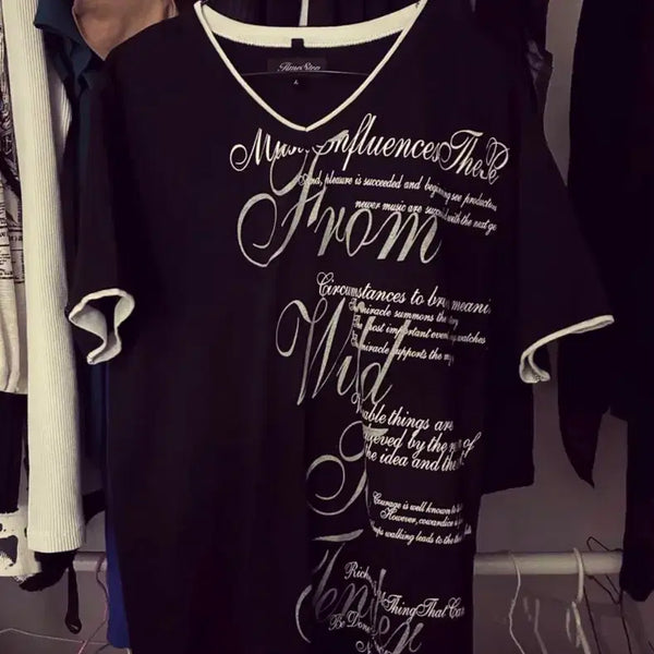 [BUNJANG] Japanese Vintage Lettering V-Neck T-Shirt / 락 펑크 일본 빈티지 레터빙 브이넥 티셔츠