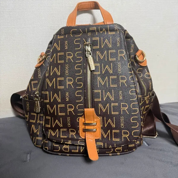 [BUNJANG] Women's Backpack Brown Pattern Leather Bag / 여성용 백팩 브라운 패턴 가죽 가방