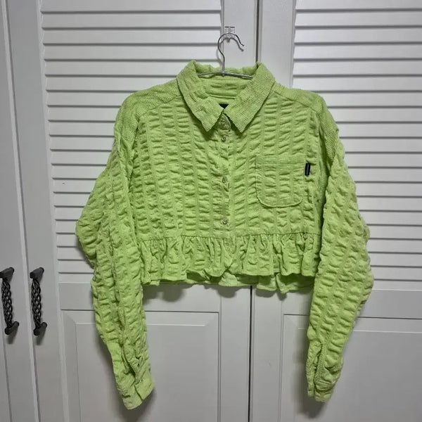 [BUNJANG] Corduroy Button Cropped Frill Jacket / 골덴 단추 크롭프릴자켓