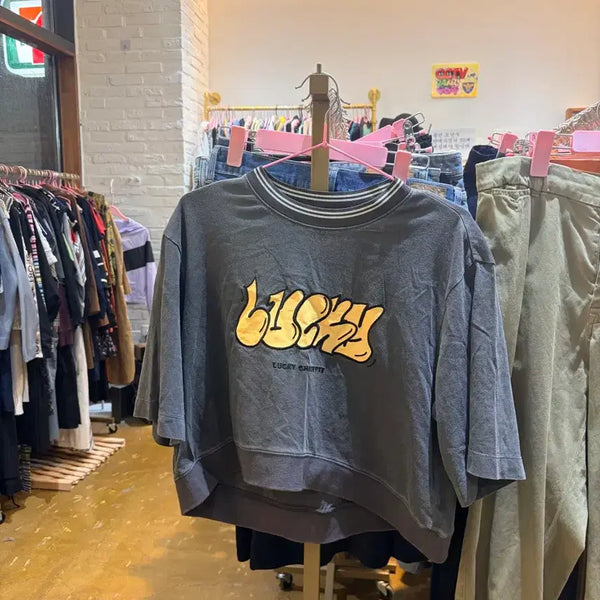 [BUNJANG] Lucky Chouette Grey Cropped T-Shirt / 럭키슈에뜨 그레이 크롭 반팔