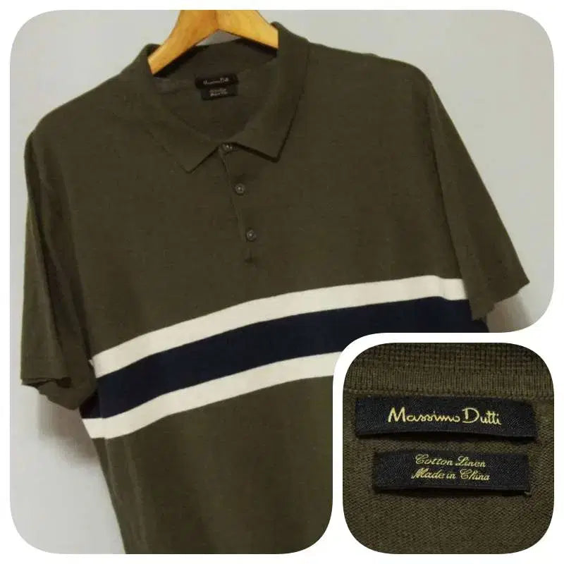 [BUNJANG] Massimo Dutti Khaki Knit Short Sleeve Polo T-Shirt Men's 100 / 마시모두띠 카키 니트 반팔 PK티셔츠 남성100