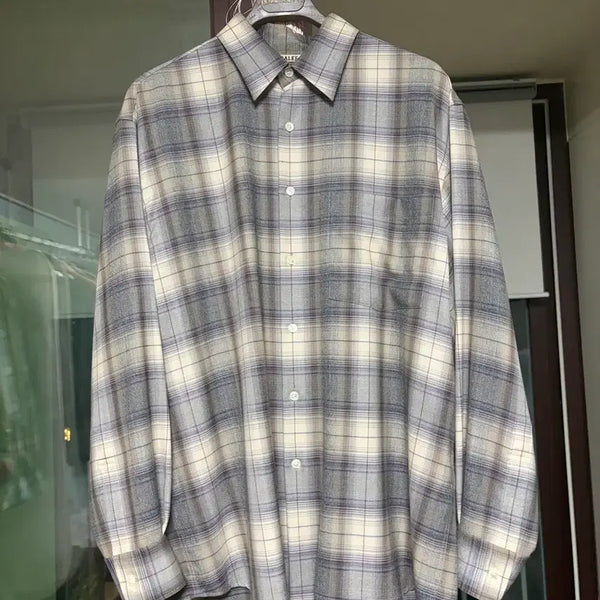[BUNJANG] AURALEE 23AW Purple Grey Check Shirt Size 3 / 3) 오라리 23aw 퍼플그레이 체크셔츠