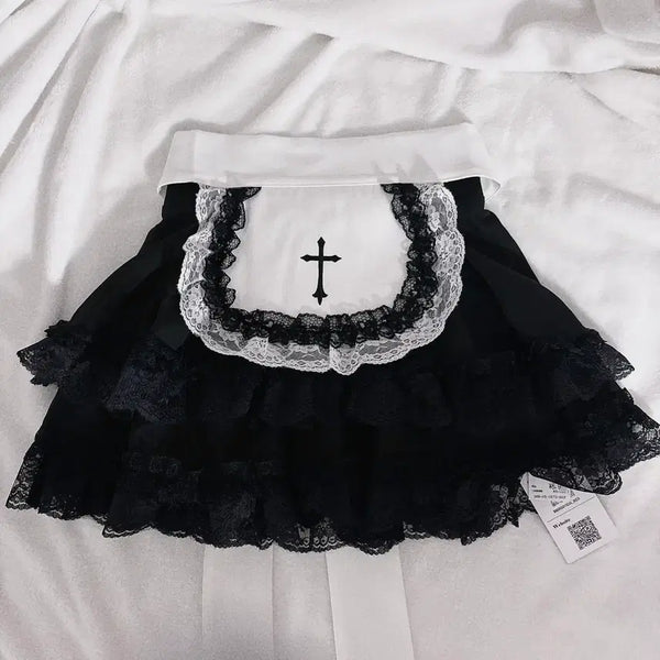 [BUNJANG] Mazs Cross Embroidery Lace Apron Skirt Scaphan / (새상품)마즈 크로스 자수 레이스 에이프런 스커트 스카판