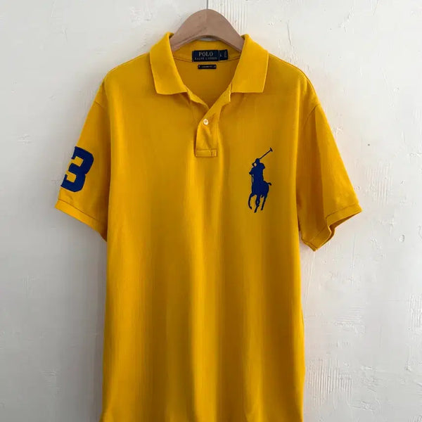 [BUNJANG] Polo Ralph Lauren Blue Big Pony Yellow PK T-Shirt L / Polo 폴로 랄프로렌 신형 블루 빅포니 옐로우 PK 카라티셔츠