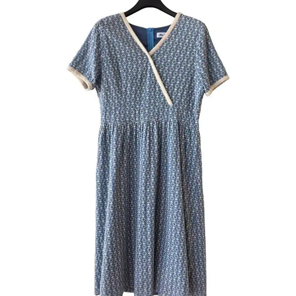 [BUNJANG] Blue Floral Embroidered Cotton Dress / 55/블루 꽃자수 원피스