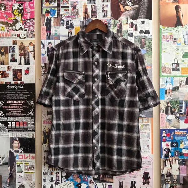 [BUNJANG] VONDUTCH Punk Check Roll-Up Short Sleeve Shirt / JPN 본더치 펑크 체크 롤업 반팔 셔츠
