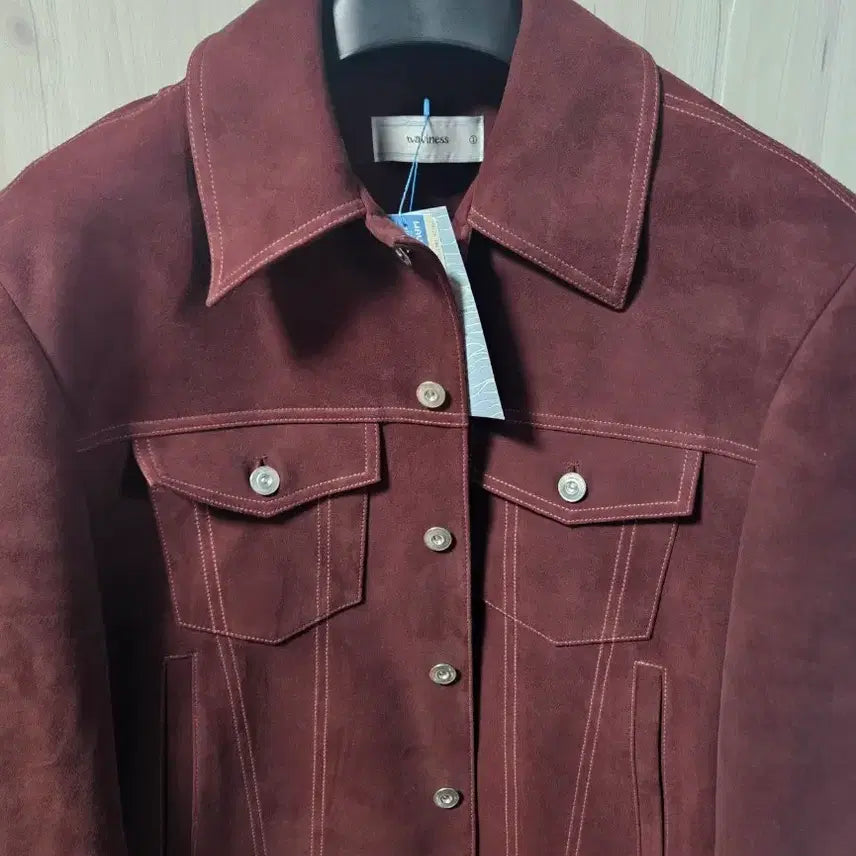 [BUNJANG] WEBNESS Steel Suede Cropped Trucker Jacket Burgundy / 웨이비니스 스틸 크롭 스웨이드 트러커 자켓 버건디