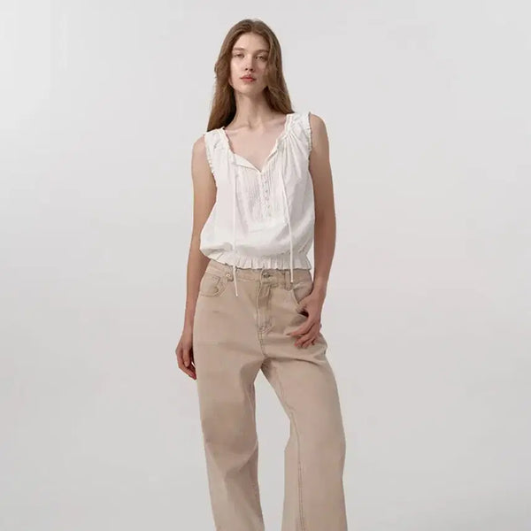 [BUNJANG] The Barnet Pleated Lace Sleeveless Blouse / (새 상품) 더바넷 플리티드 레이스 슬리브리스 블라우스