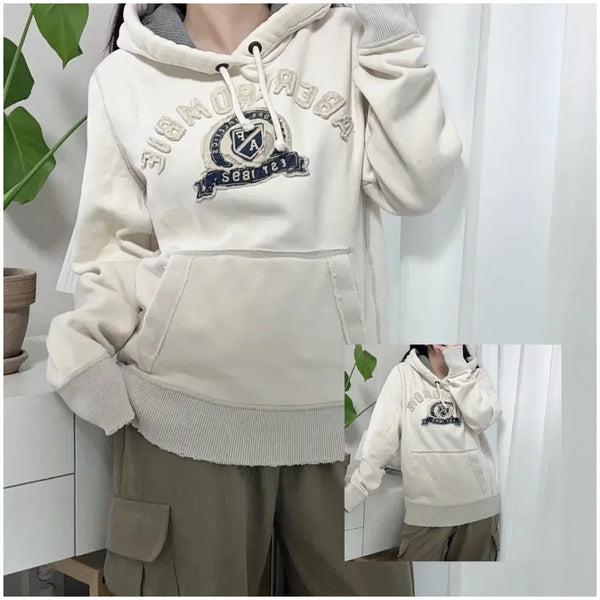 [BUNJANG] Abercrombie & Fitch Vintage Wash Fleece Hoodie (L) / 아베크롬비 아이보리 빈티지워싱 기모 후드티 [ L ]
