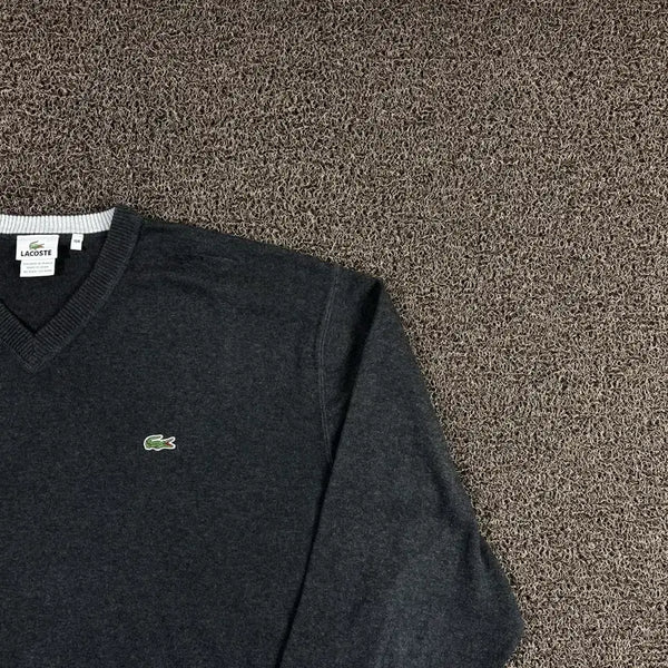 [BUNJANG] Lacoste Small Logo Charcoal Boxy Fit Knit Sweater / 라코스테 스몰로고 차콜 박시 니트
