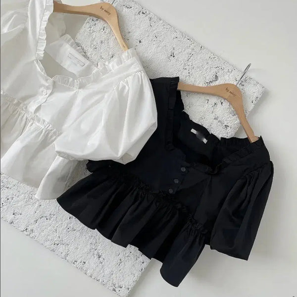 [BUNJANG] Bysini Sheer Blouse White/Black / 바이씨니 시원셔링 블라우스 화이트, 블랙 새상품